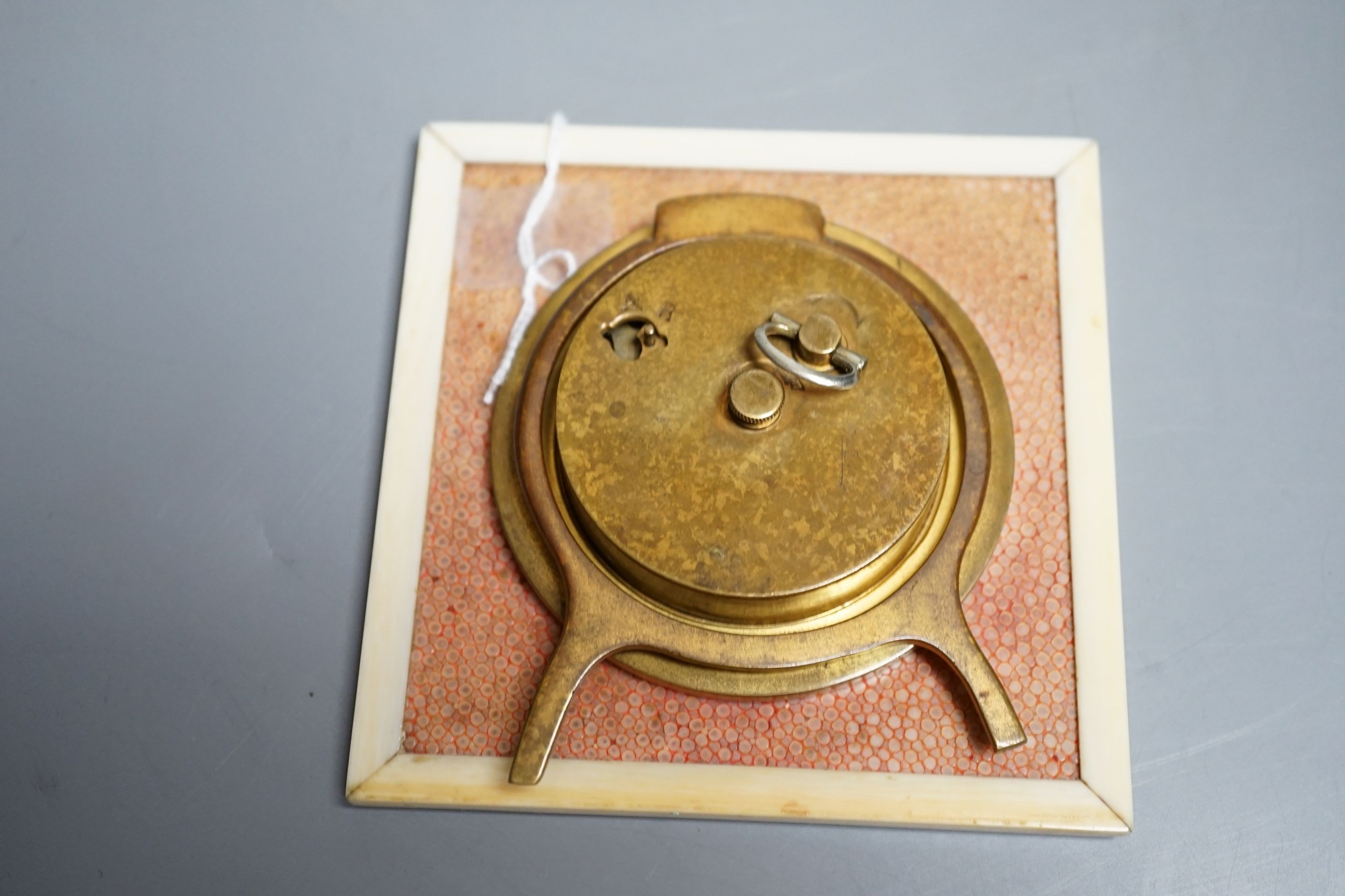 A Mappin and Webb shagreen and ivory strut timepiece, height 11cm
